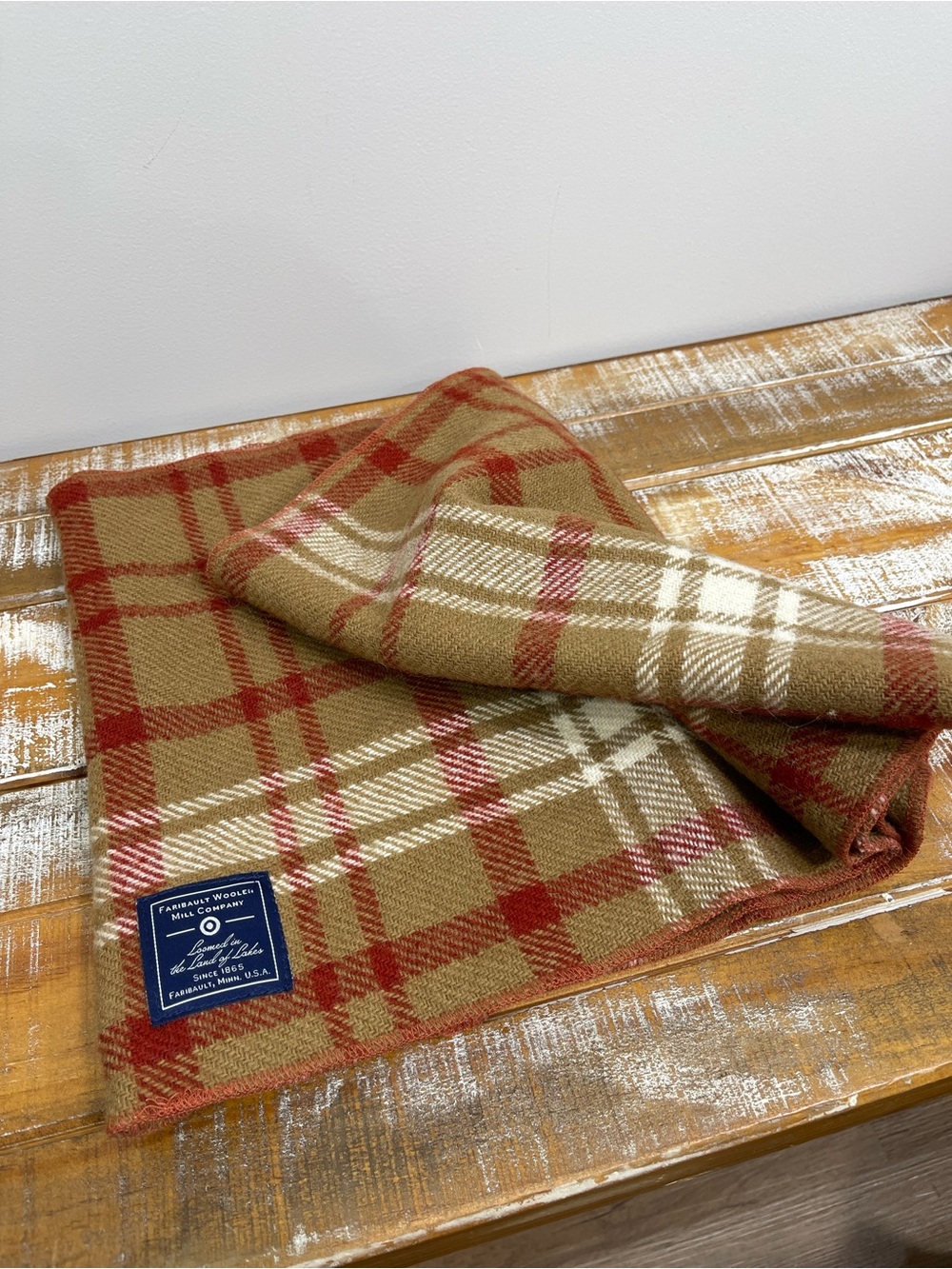 Faribault Woolen Mill Company Plaid Wool Wraps Scarf Chestnut